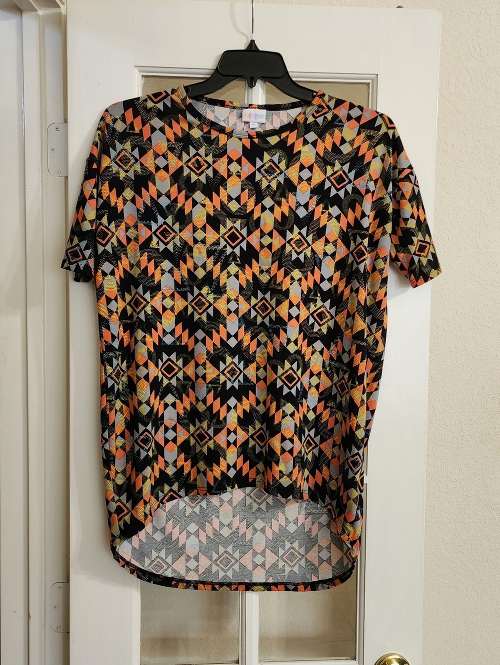 LuLaRoe Irma XS Geometric Tunic Top High Low Oversized Orange